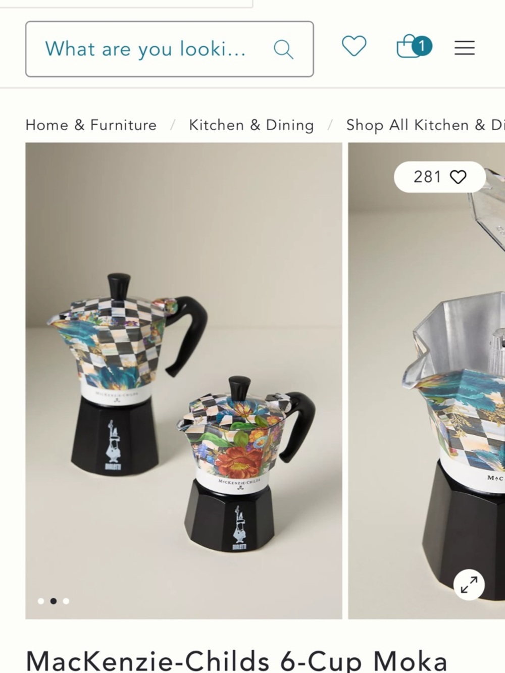 MacKenzie-Childs Black Floral Check Moka Pot with Multicolor Accents